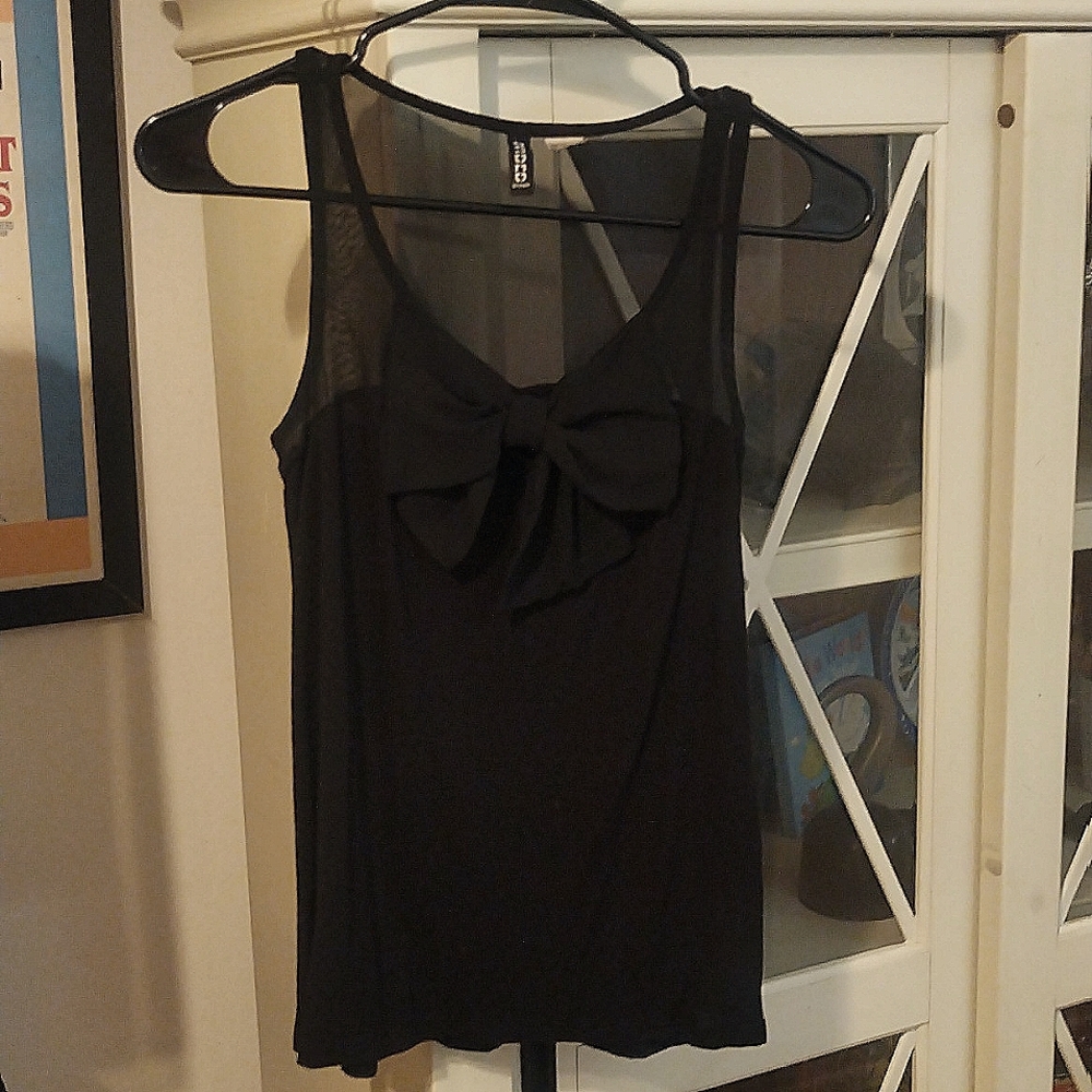 4/$20 Stunning & sexy Divided by H&M black half sheer blouse with bow accent-M